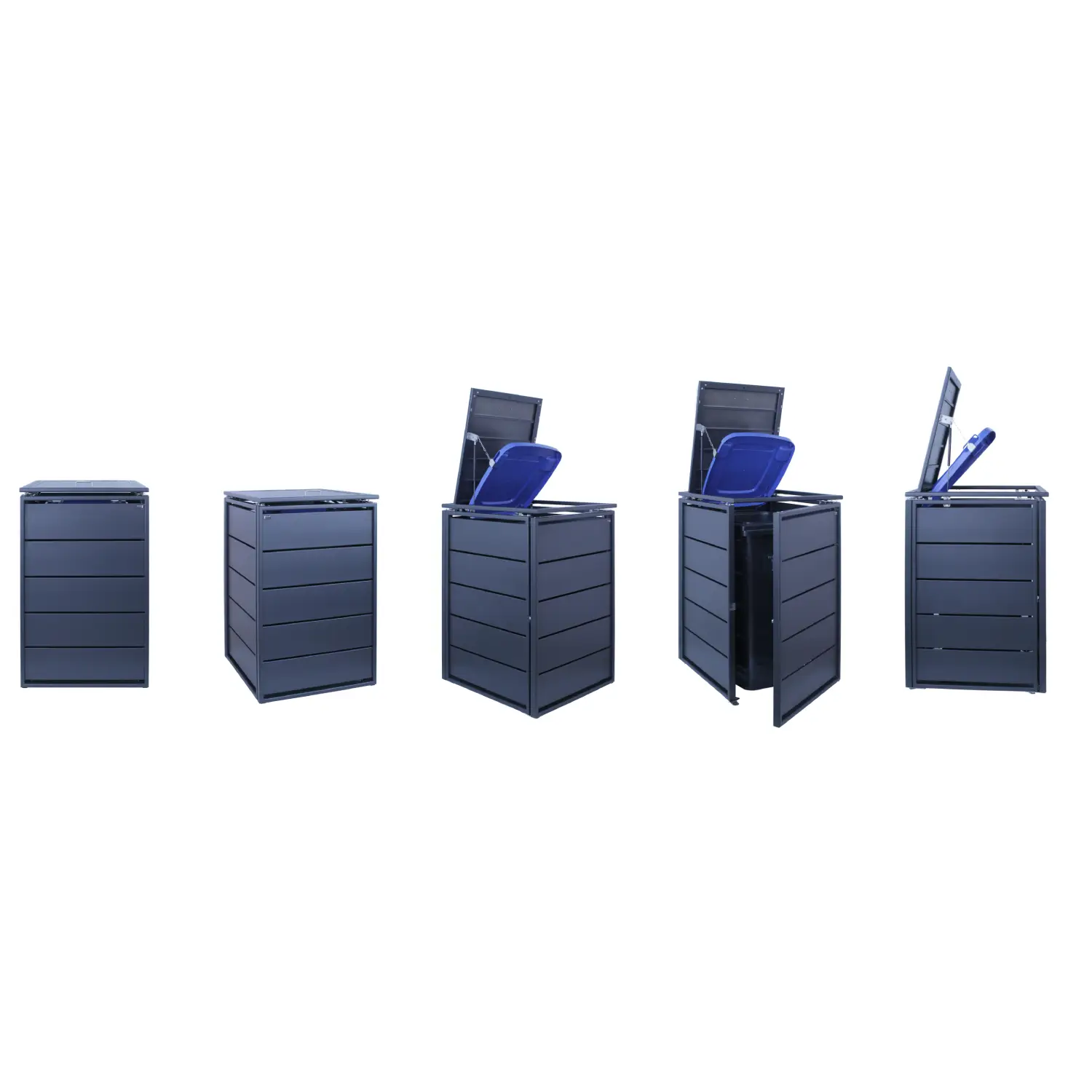 Mülltonnenbox NobleBox 6er Box-240 Liter-Anthrazit-Grau-mit Rückwand-mit Schließkombination-Push To Open