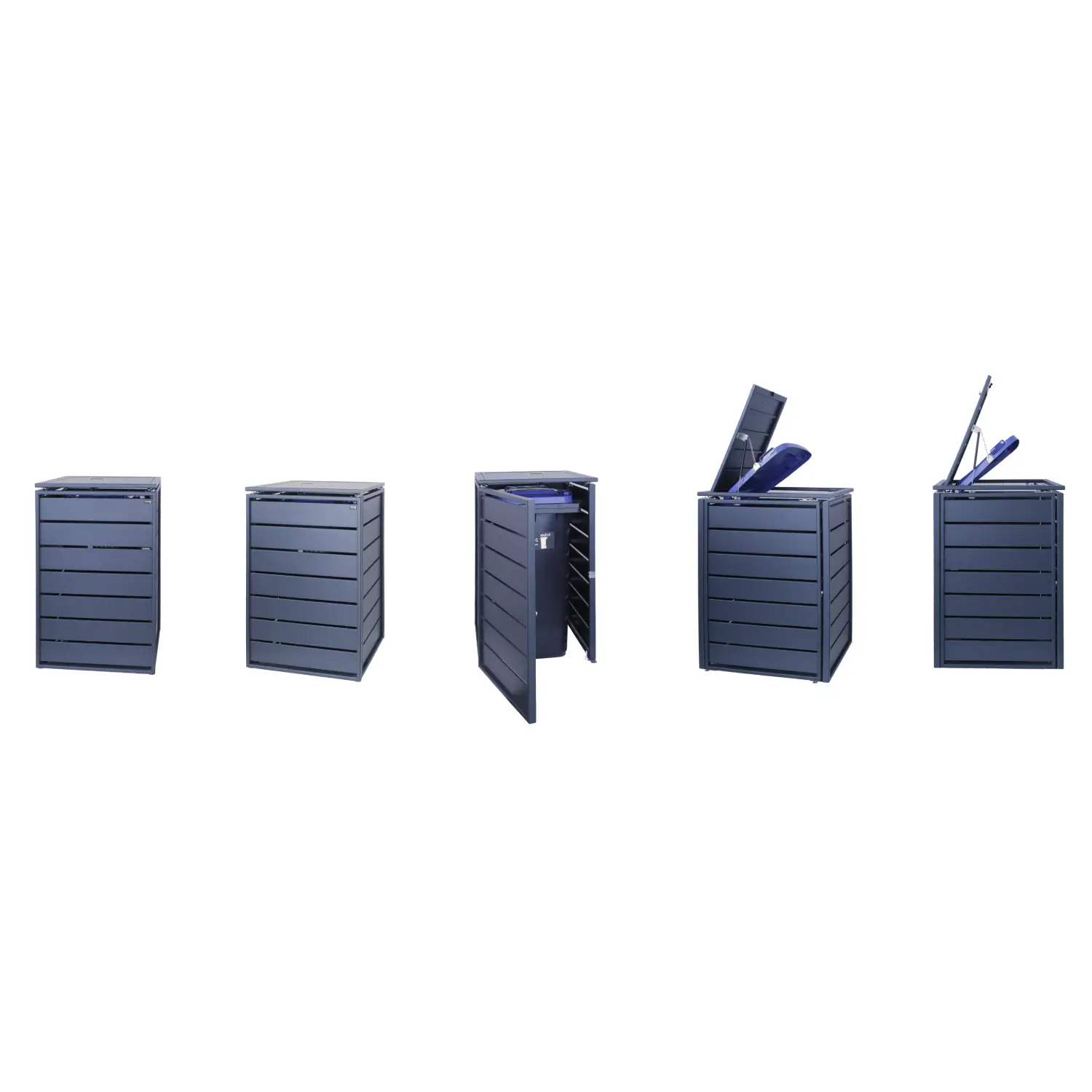 Mülltonnenbox PrimeBox 6er Box-240 Liter-Anthrazit-grau-mit Rückwand-mit Schließkombination-Push To Open