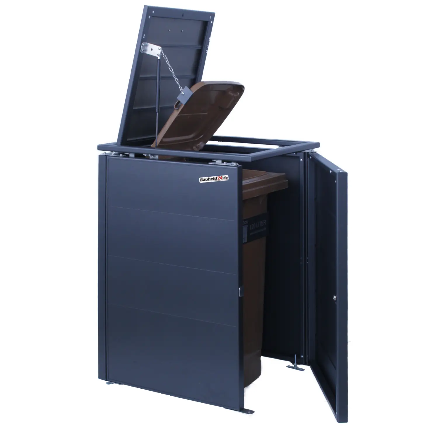 Mülltonnenbox FutureBox 6er Box-240 Liter-Trend-Grau-mit Rückwand-mit Schließkombination-Push To Open