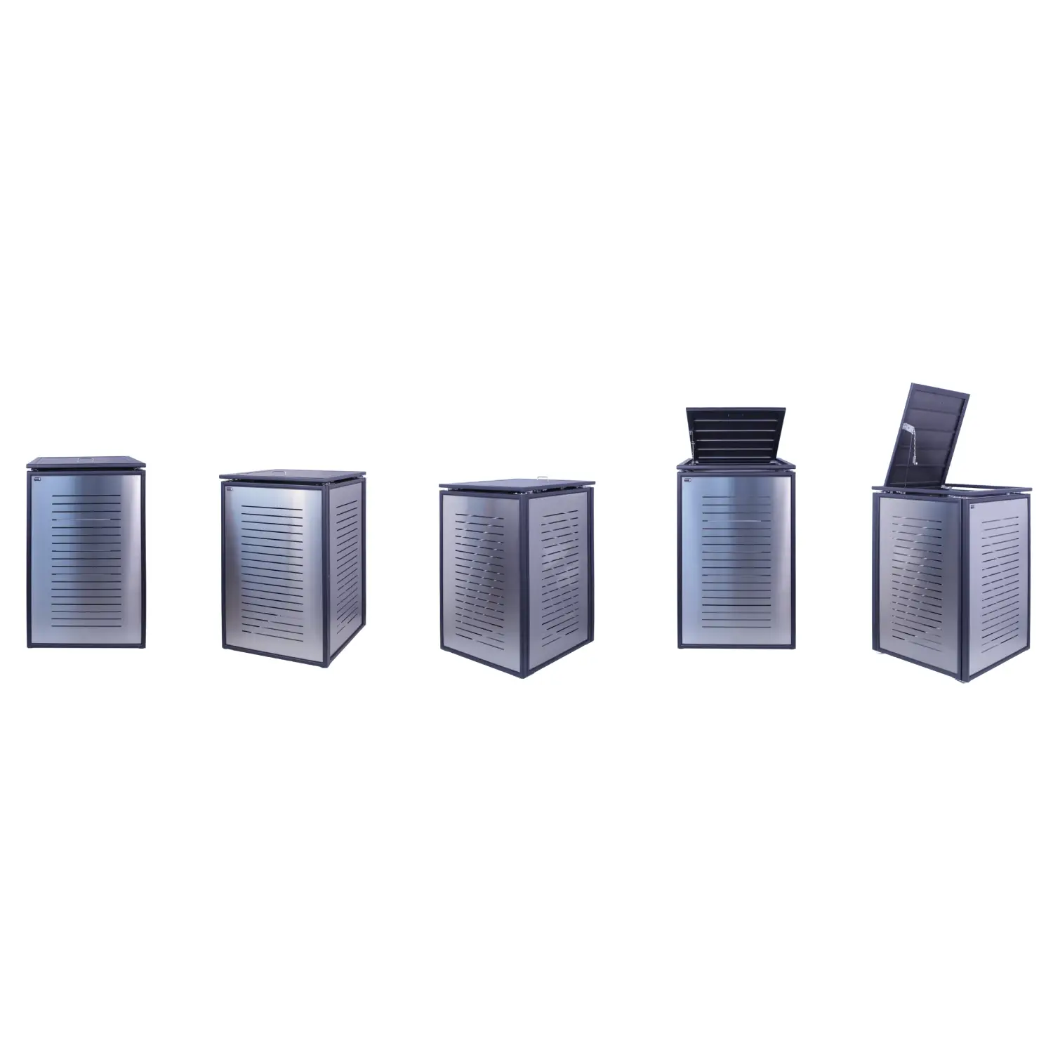 Mülltonnenbox FrameBox 6er Box-240 Liter-Dunkelgrau-mit Rückwand-mit Schließkombination-Push To Open