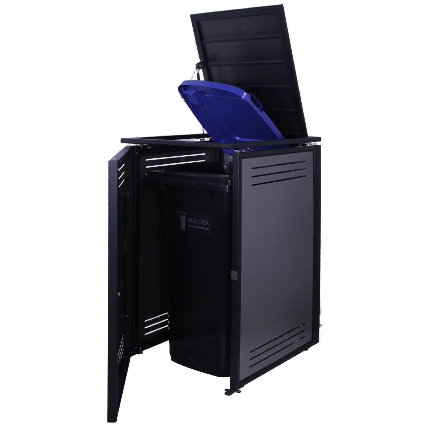 Mülltonnenbox SlimLine 6er Box-240 Liter-Dunkelgrau-mit Rückwand-mit Schließkombination-Push To Open