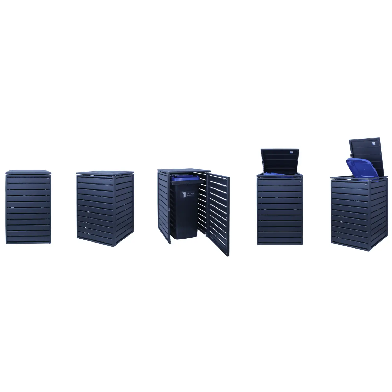 Mülltonnenbox PureBox 6er Box-240 Liter-Trend-Grau-mit Rückwand-mit Schließkombination-Push To Open