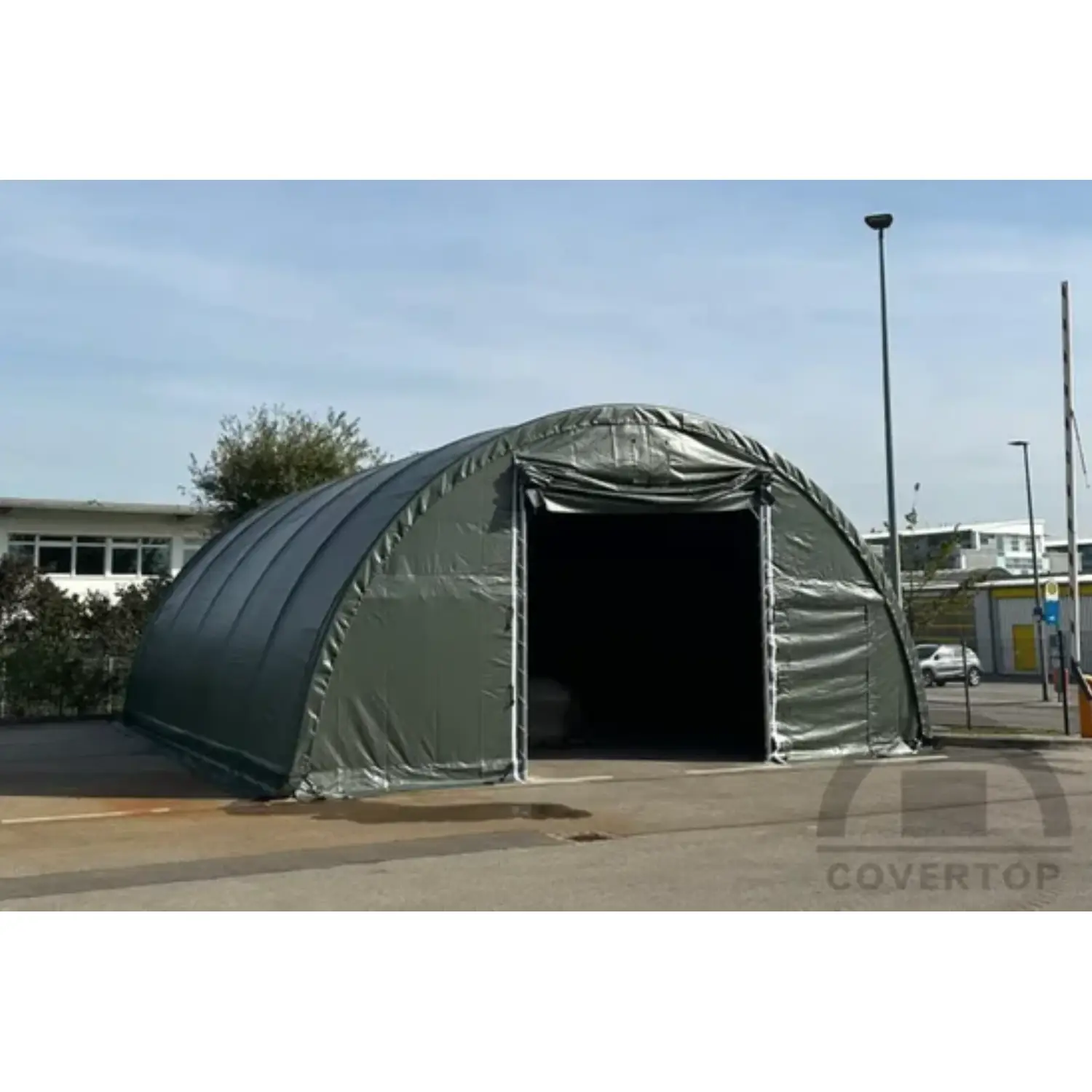 Rundbogenhalle 9,15m x 12m-dunkelgrün-mit geschlossener Plane - R912