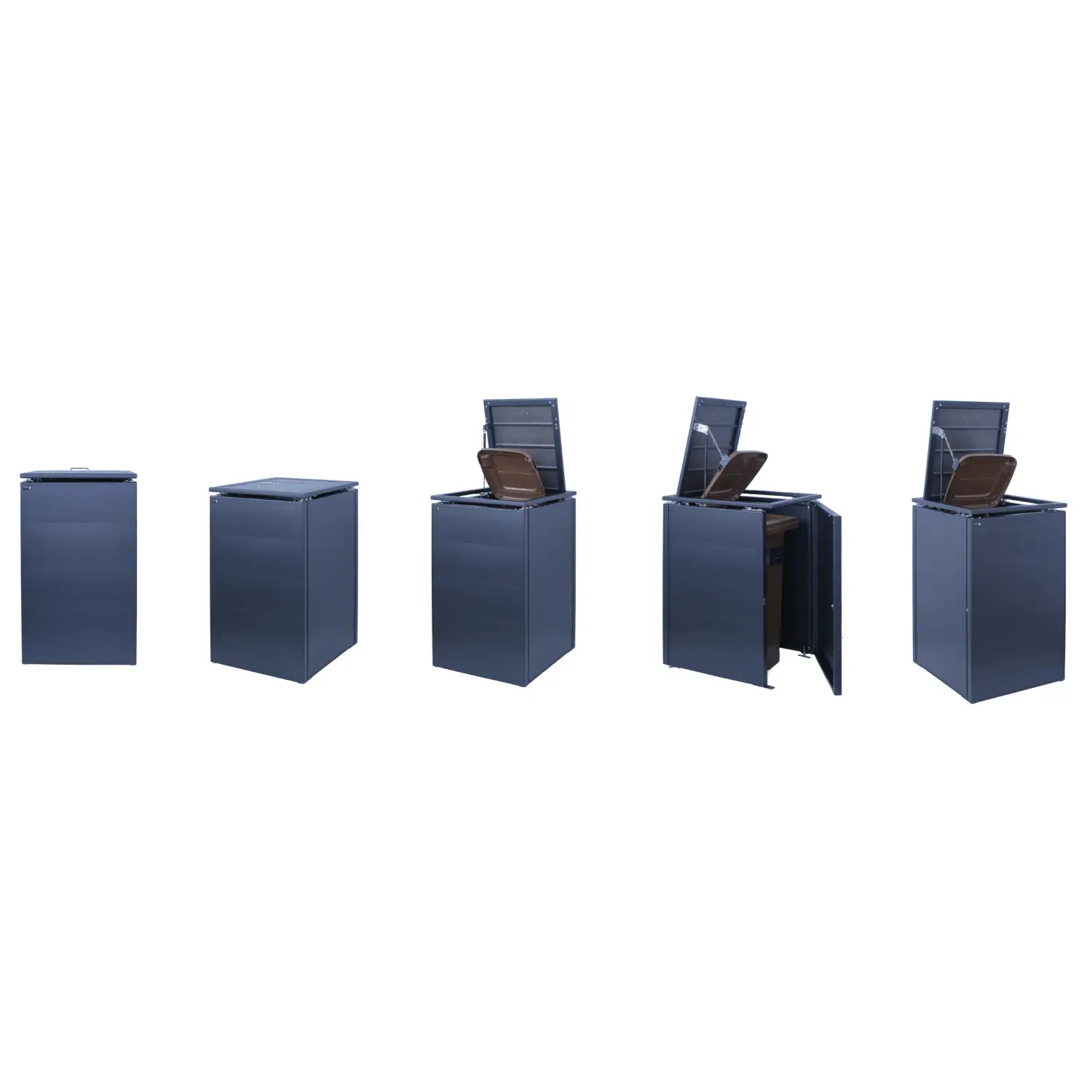 Mülltonnenbox FutureBox 6er Box-240 Liter-Trend-Grau-mit Rückwand-mit Schließkombination-Push To Open