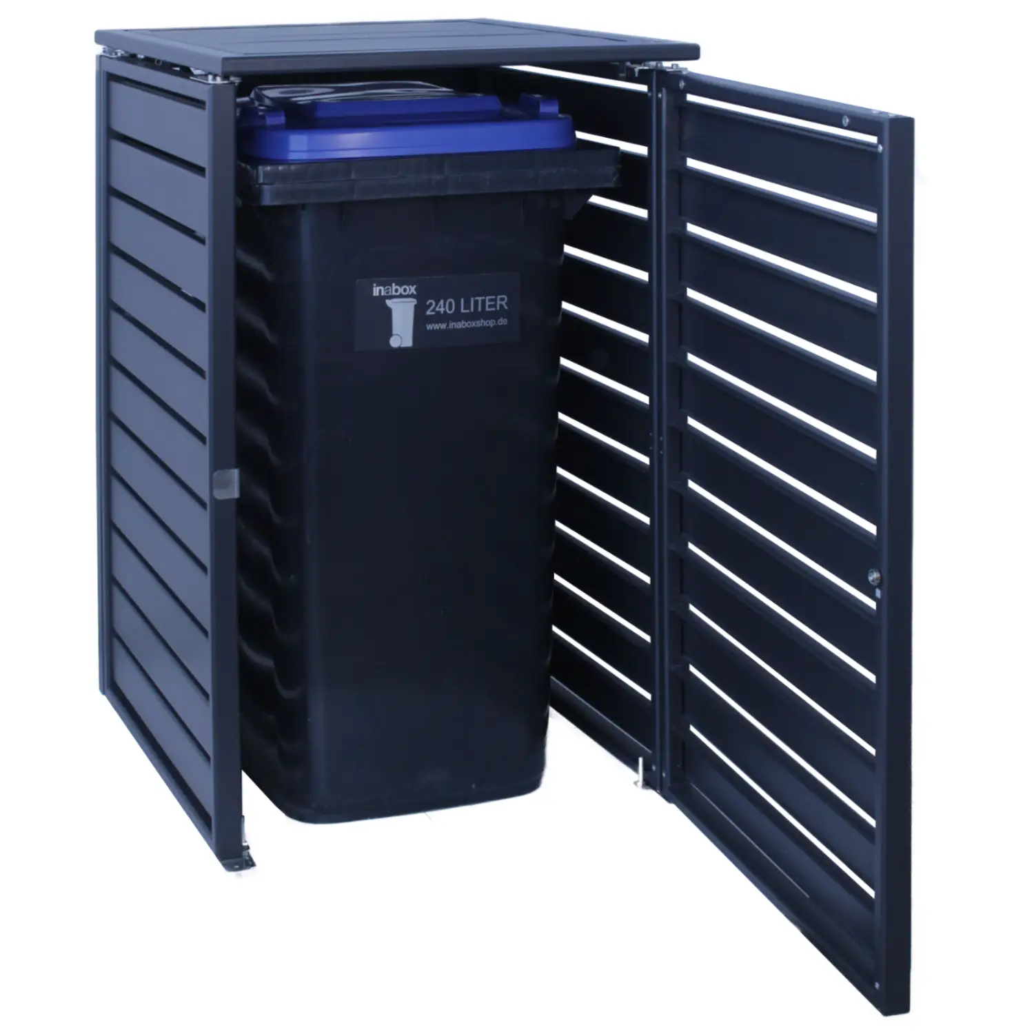 Mülltonnenbox PureBox 6er Box-240 Liter-Trend-Grau-mit Rückwand-mit Schließkombination-Push To Open