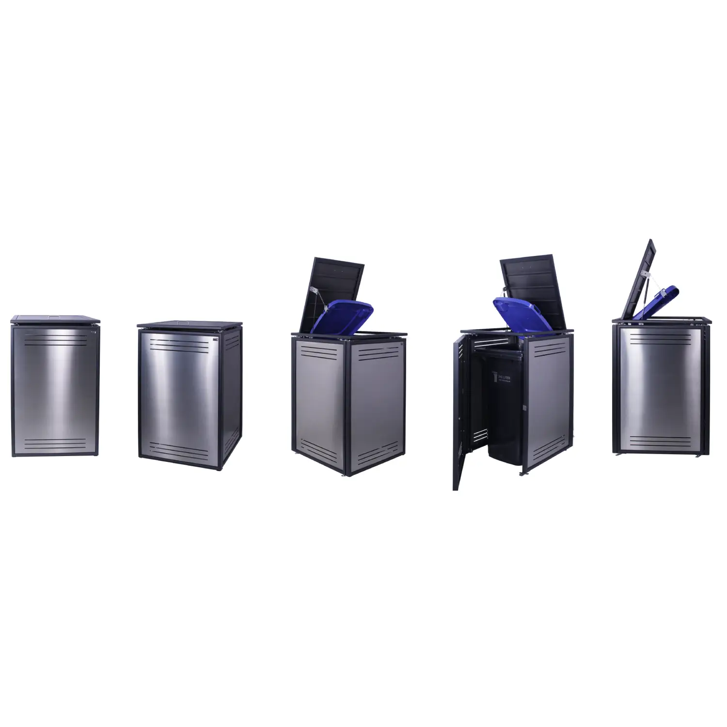 Mülltonnenbox SlimLine 6er Box-240 Liter-Dunkelgrau-mit Rückwand-mit Schließkombination-Push To Open