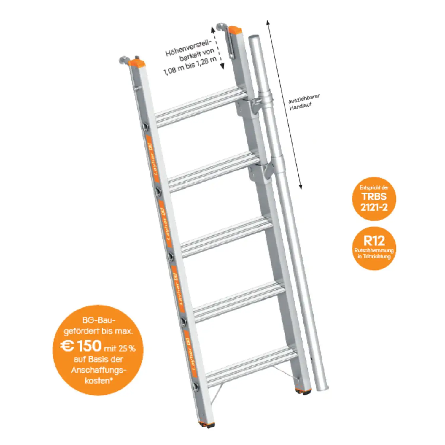 Layher - LKW-Leiter TOPIC 1070 - mit ausziehbarem Handlauf 5 Stufen
